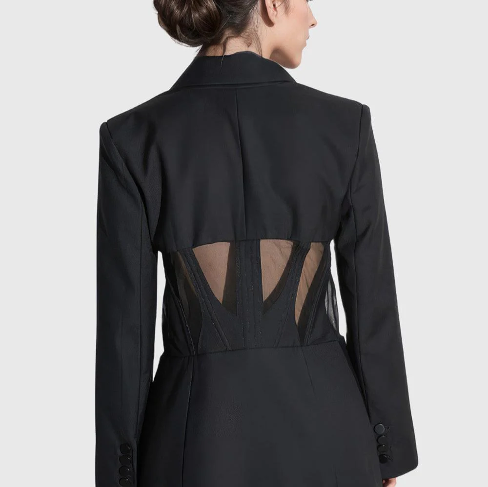 Black Blazer with Mesh Waist - Image 2