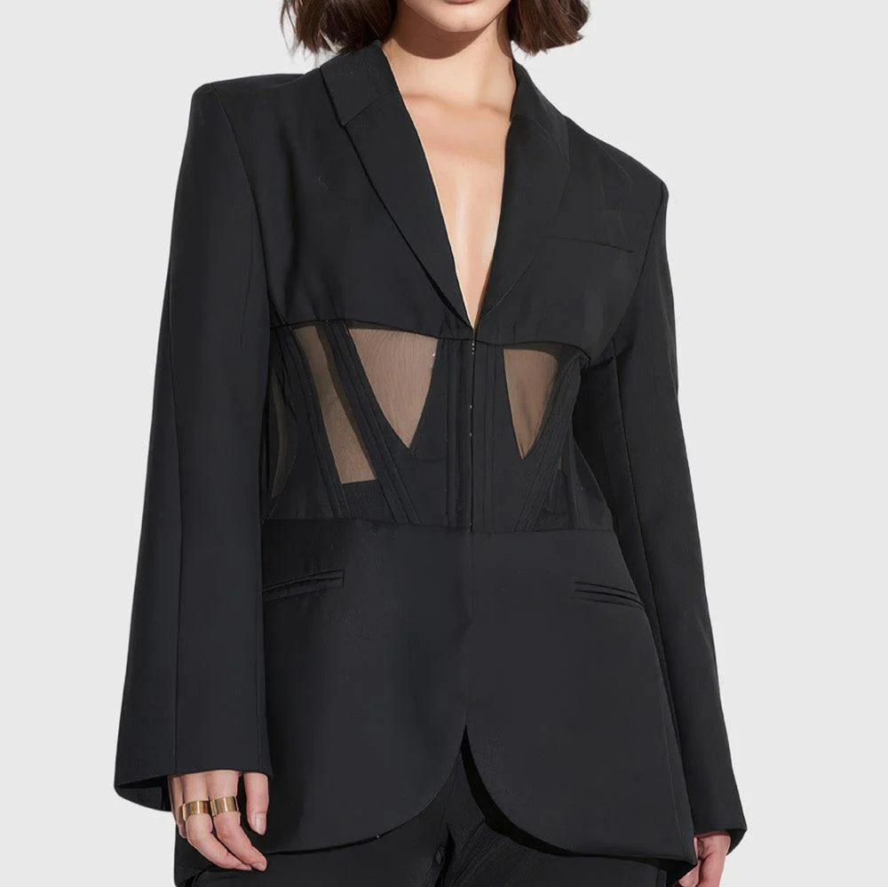 Black Blazer with Mesh Waist - Image 3