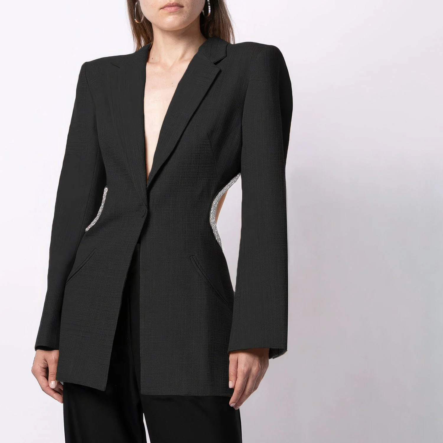 Black Backless Blazer with Glitter Rope - Image 2