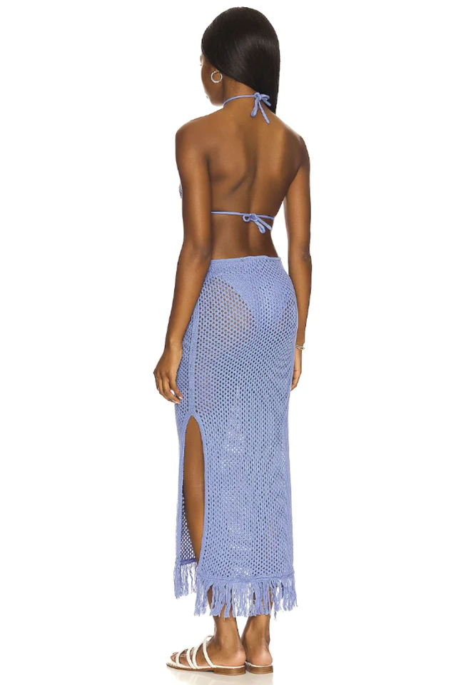 Blue Jean Crochet Fringe Maxi Dress - Image 2