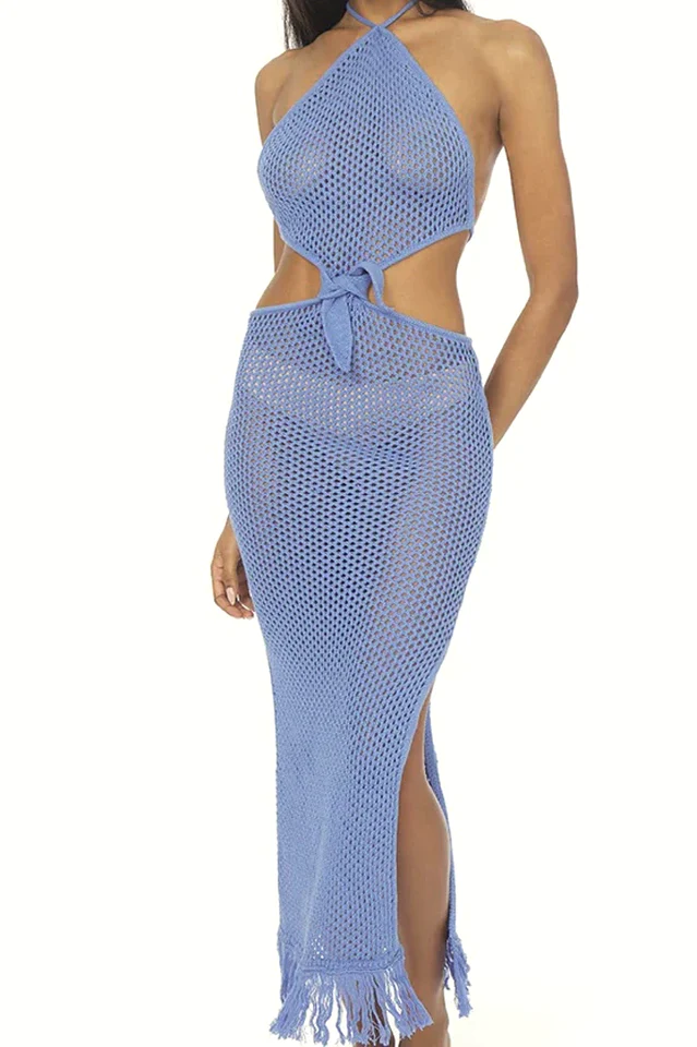 Blue Jean Crochet Fringe Maxi Dress - Image 4