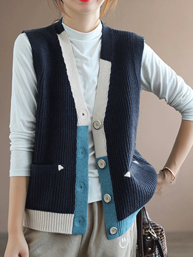 Blue Moon V-neck Knitted Vest Waistcoat Cardigan Sweater - Image 10