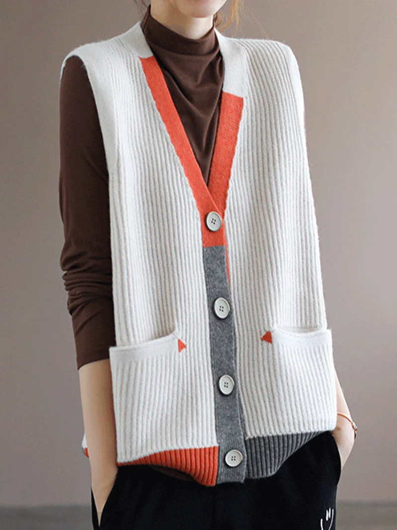 Blue Moon V-neck Knitted Vest Waistcoat Cardigan Sweater - Image 11