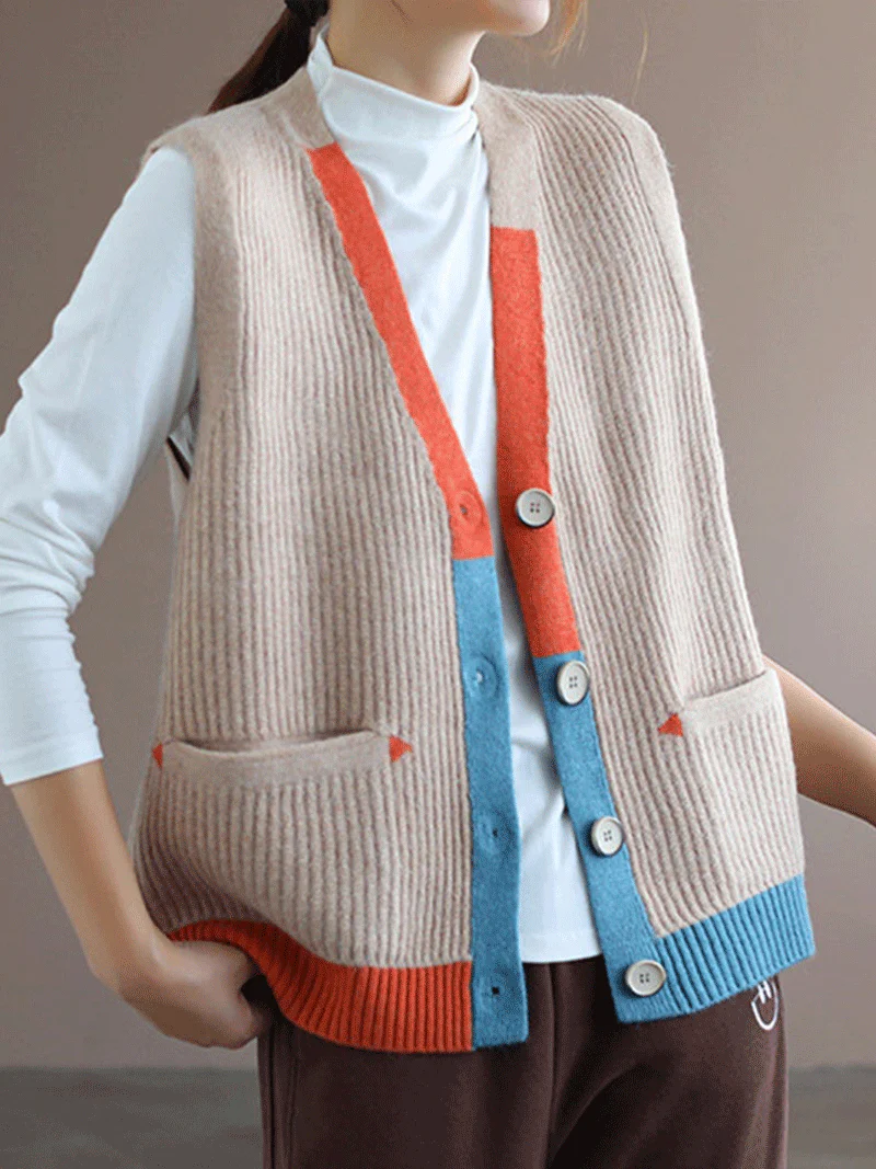 Blue Moon V-neck Knitted Vest Waistcoat Cardigan Sweater - Image 12