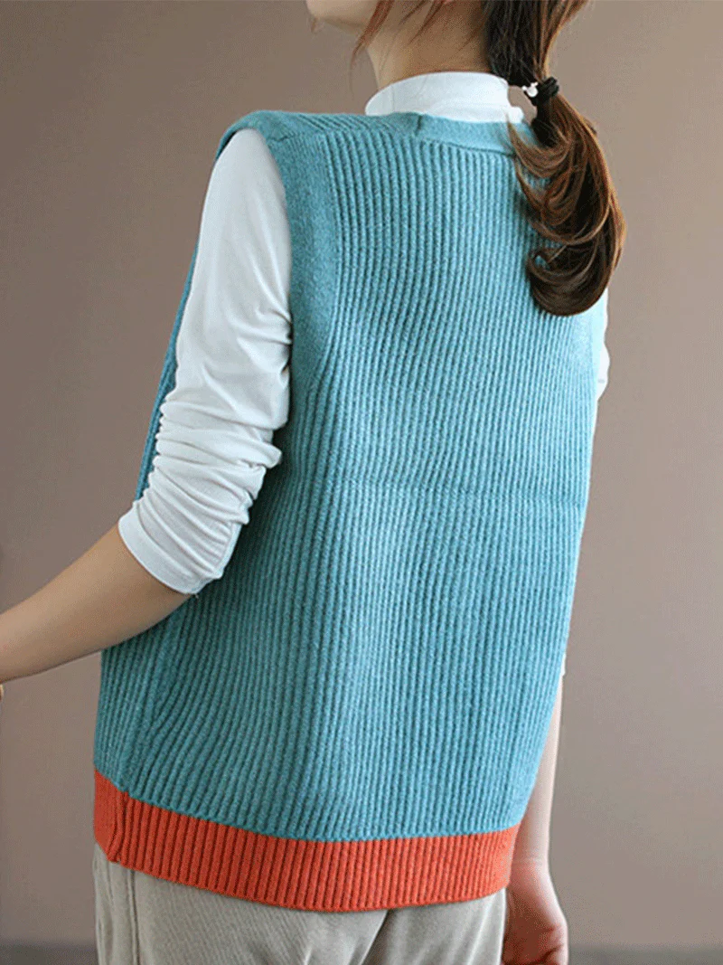 Blue Moon V-neck Knitted Vest Waistcoat Cardigan Sweater - Image 13