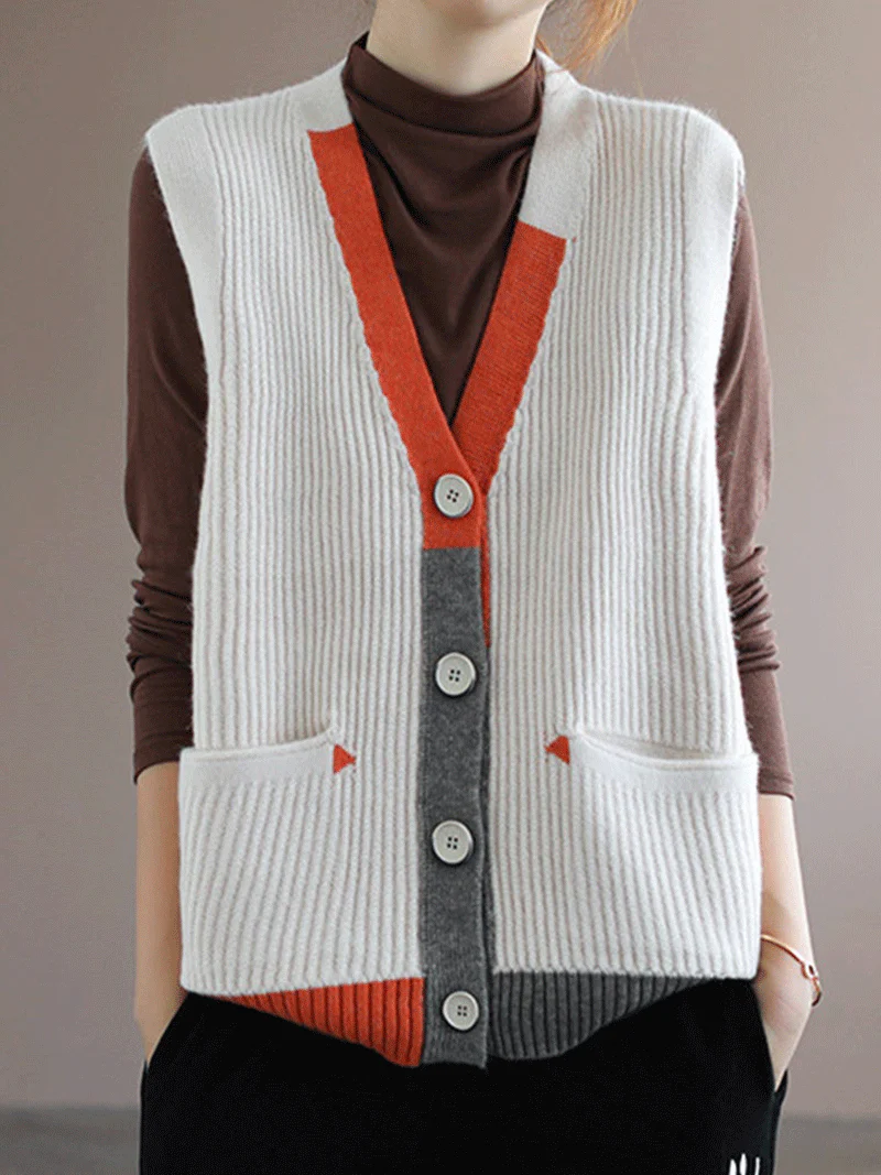 Blue Moon V-neck Knitted Vest Waistcoat Cardigan Sweater - Image 2