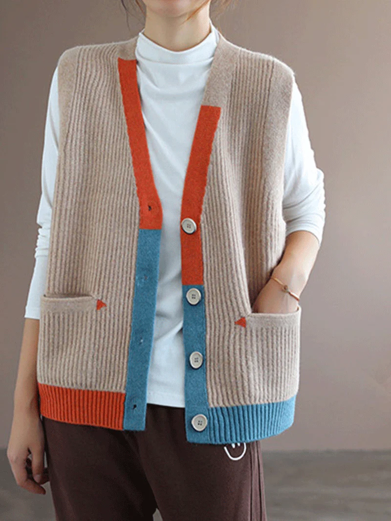 Blue Moon V-neck Knitted Vest Waistcoat Cardigan Sweater - Image 3
