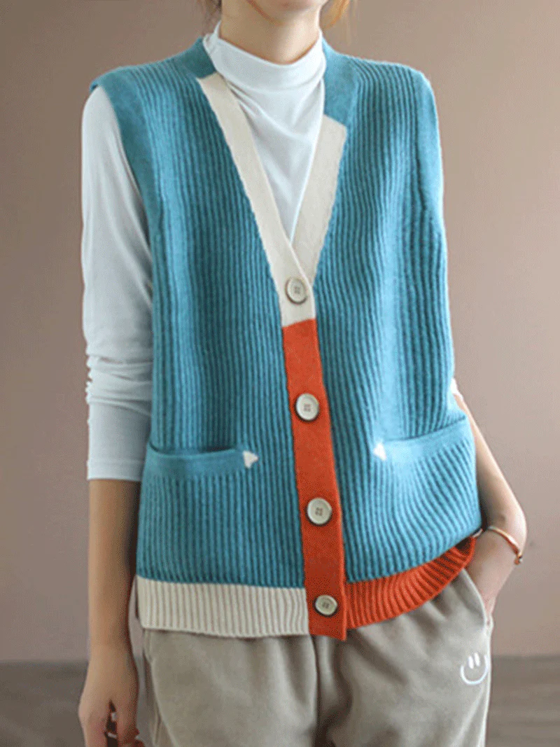 Blue Moon V-neck Knitted Vest Waistcoat Cardigan Sweater - Image 4