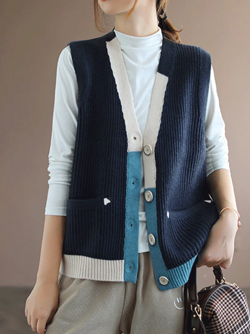 Blue Moon V-neck Knitted Vest Waistcoat Cardigan Sweater - Image 5