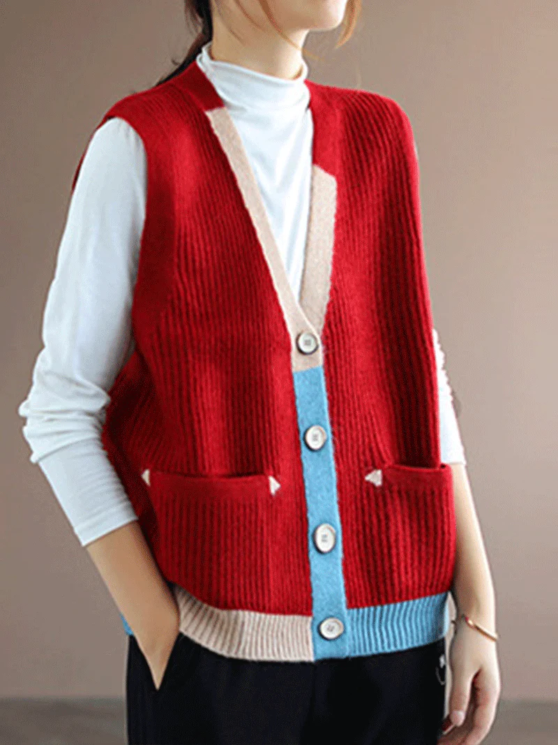 Blue Moon V-neck Knitted Vest Waistcoat Cardigan Sweater - Image 6