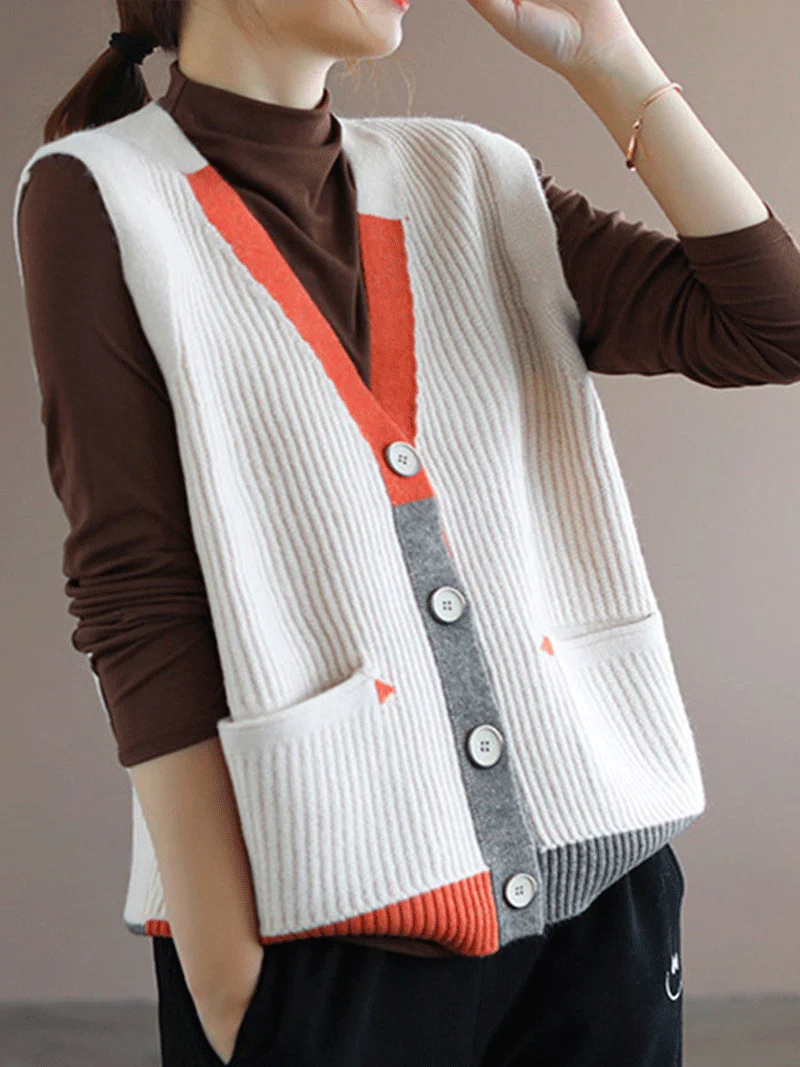 Blue Moon V-neck Knitted Vest Waistcoat Cardigan Sweater - Image 7