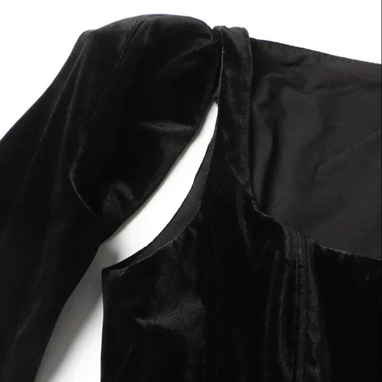Black MIDI Dress with CORSET Long SleeveS and FRONT SLIT - Image 6