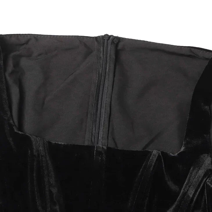 Black MIDI Dress with CORSET Long SleeveS and FRONT SLIT - Image 8