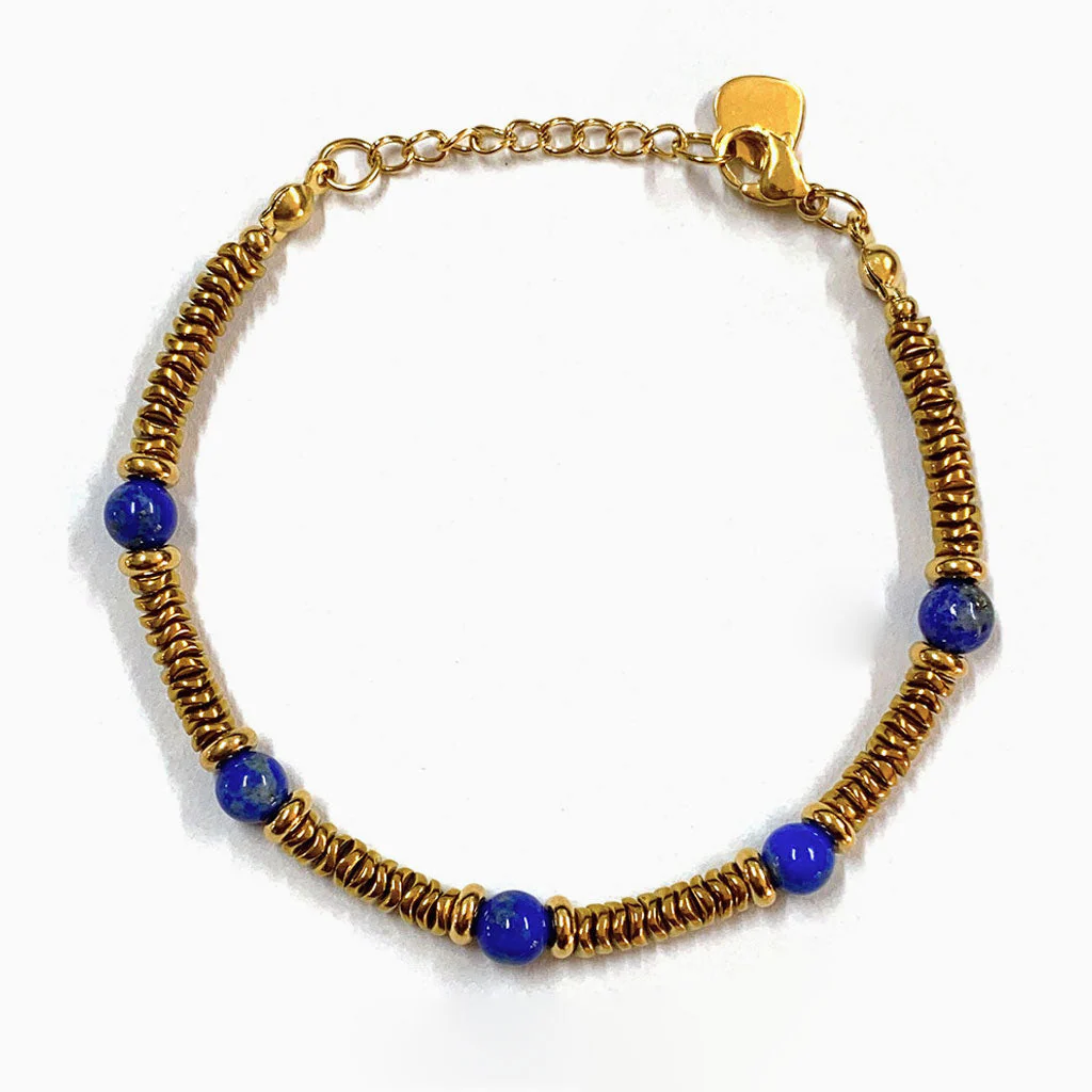 Bohemian 18K Gold Plated Spaced Gemstone Stackable Beaded Bracelet - Image 2