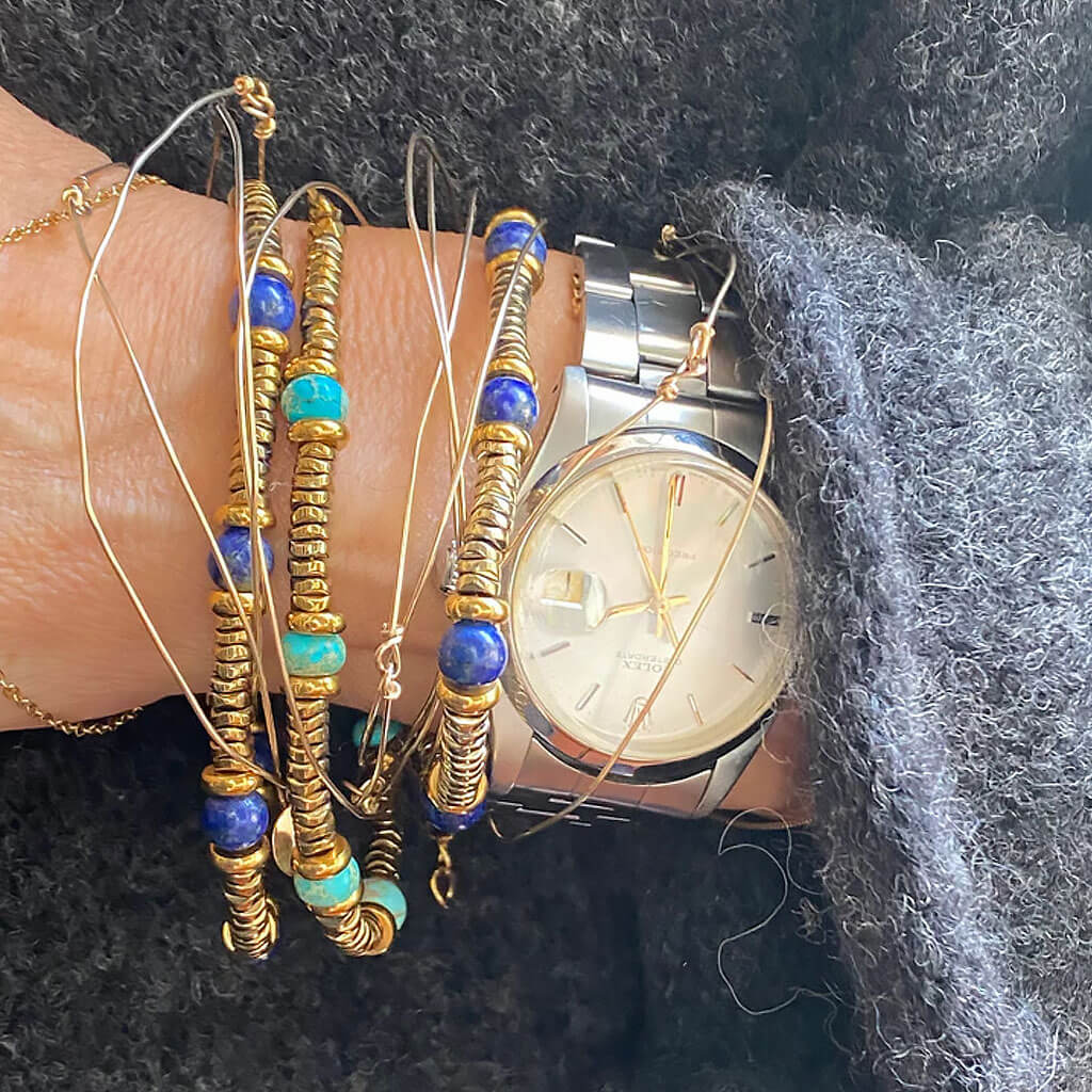 Bohemian 18K Gold Plated Spaced Gemstone Stackable Beaded Bracelet - Image 3