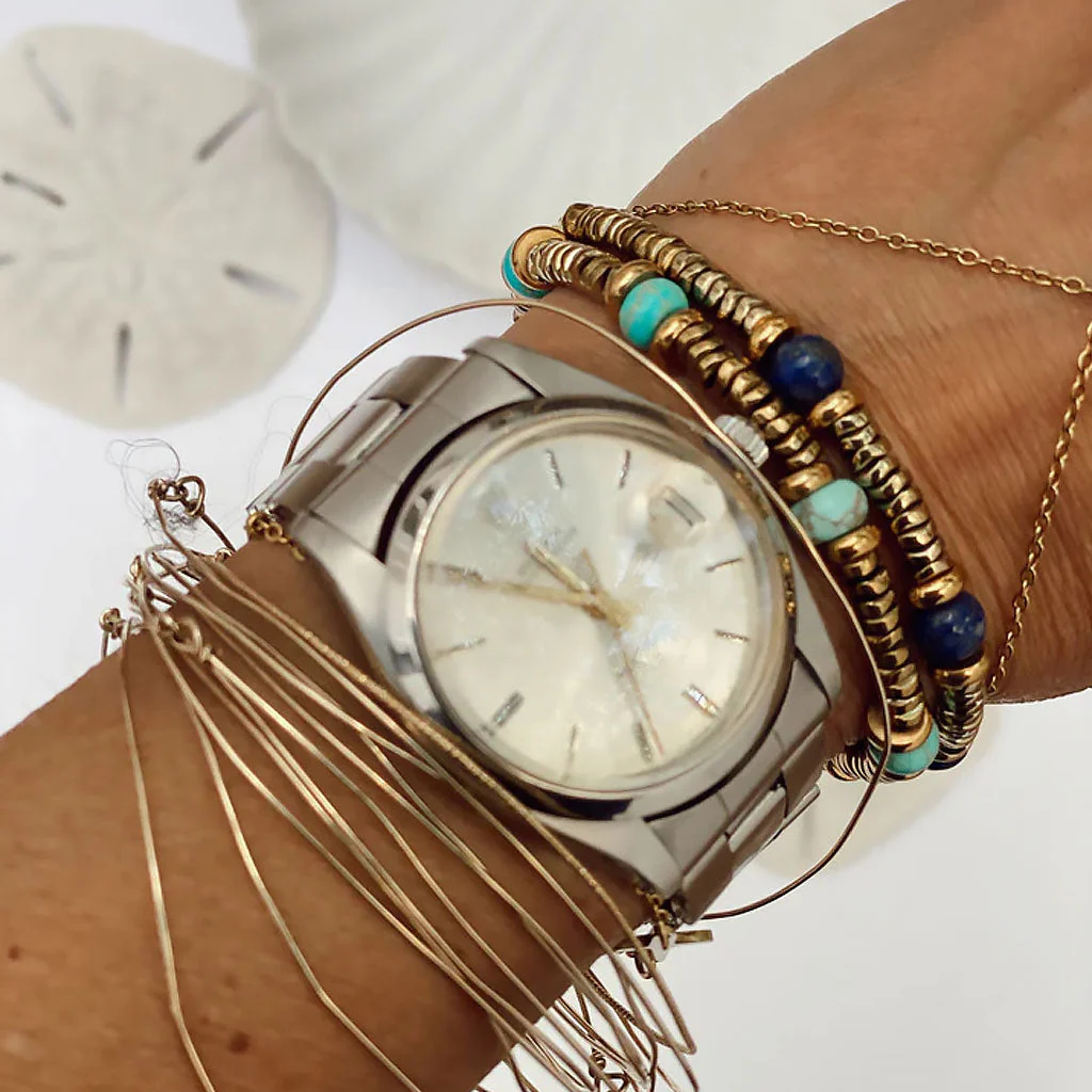 Bohemian 18K Gold Plated Spaced Gemstone Stackable Beaded Bracelet - Image 4