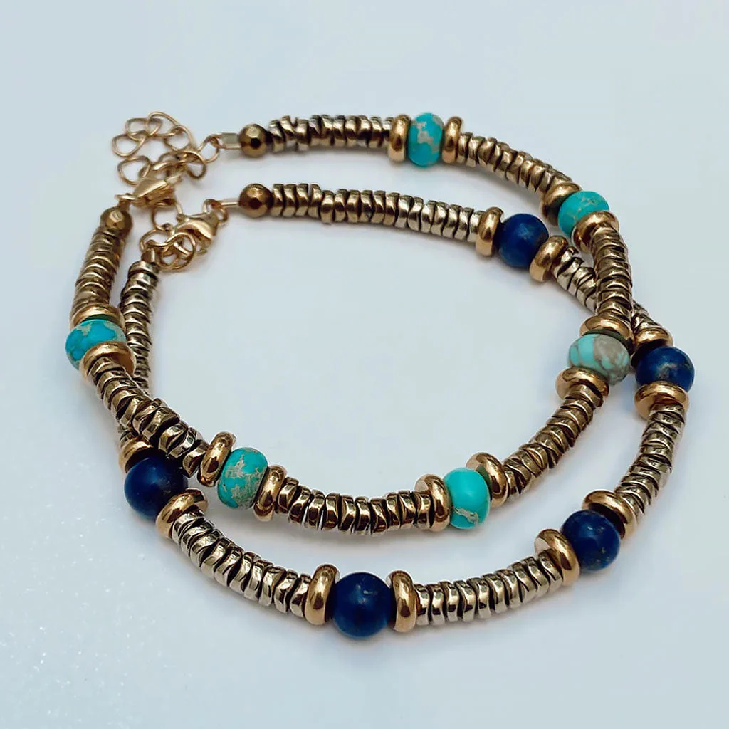 Bohemian 18K Gold Plated Spaced Gemstone Stackable Beaded Bracelet - Image 5