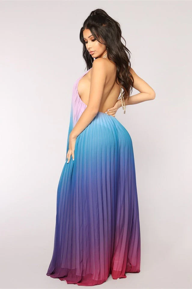 Bohemian Backless Beach Gradient Halter Dress - Image 10