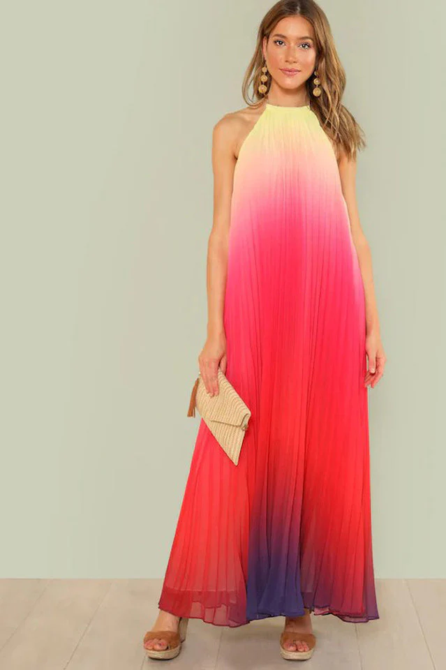Bohemian Backless Beach Gradient Halter Dress - Image 12