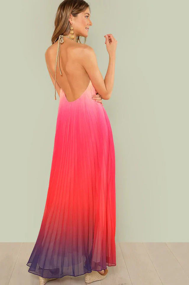 Bohemian Backless Beach Gradient Halter Dress - Image 14