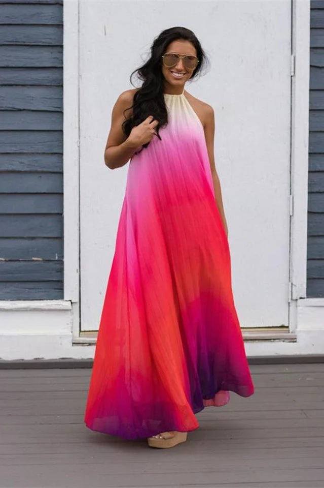 Bohemian Backless Beach Gradient Halter Dress - Image 15