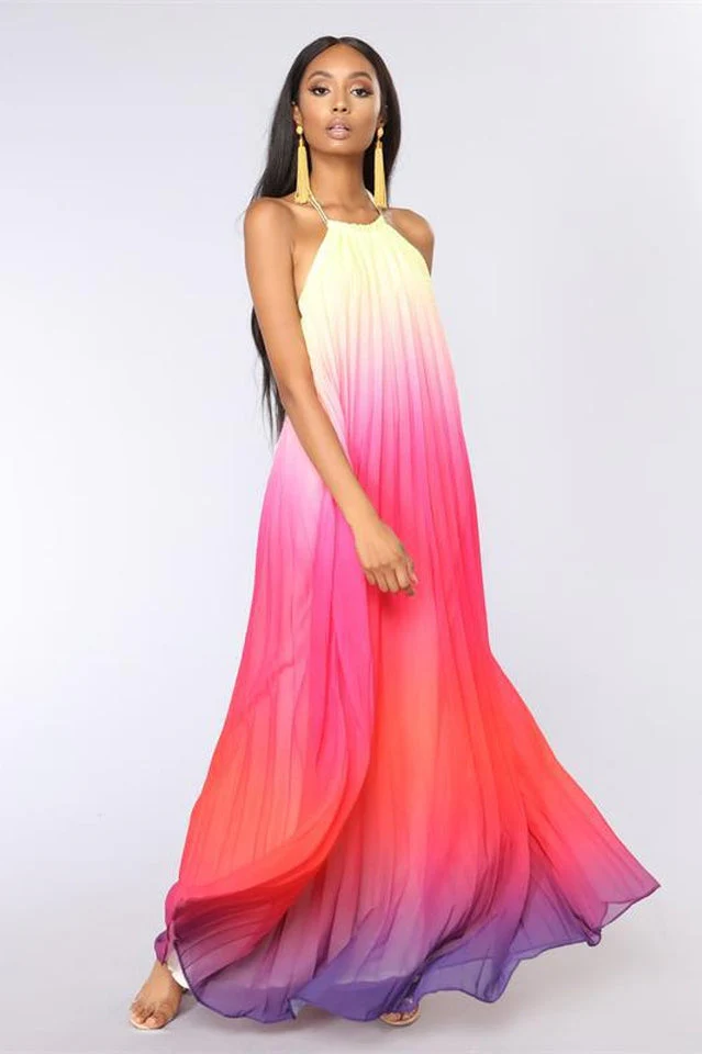 Bohemian Backless Beach Gradient Halter Dress - Image 18