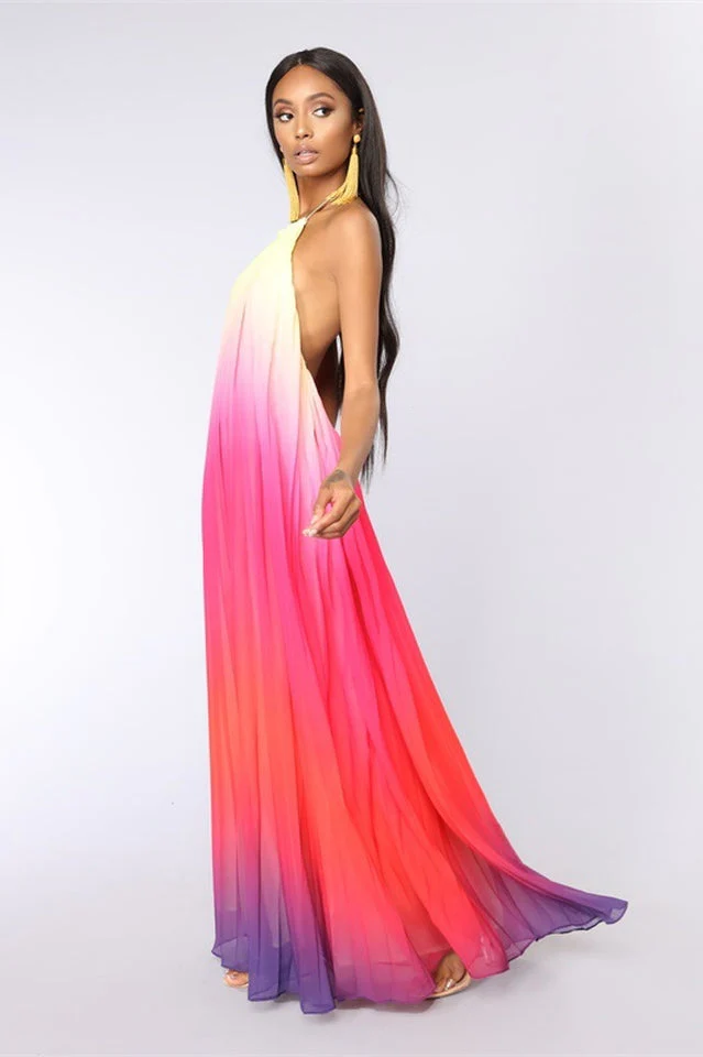 Bohemian Backless Beach Gradient Halter Dress - Image 19