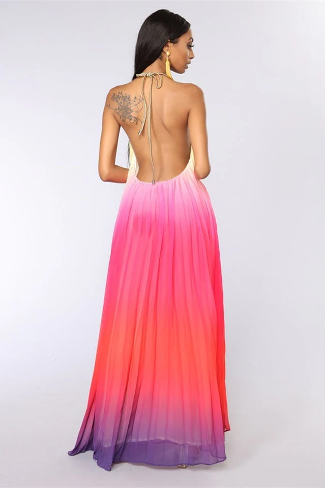Bohemian Backless Beach Gradient Halter Dress - Image 21