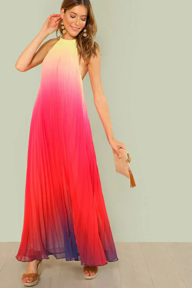 Bohemian Backless Beach Gradient Halter Dress - Image 22