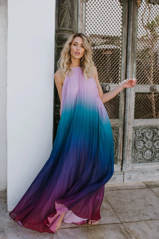 Bohemian Backless Beach Gradient Halter Dress - Image 3