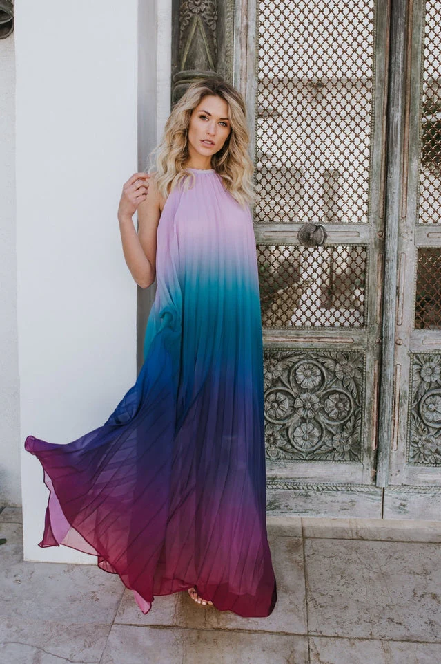 Bohemian Backless Beach Gradient Halter Dress - Image 4