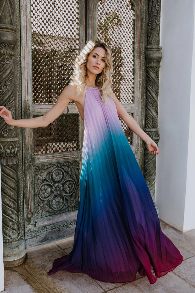 Bohemian Backless Beach Gradient Halter Dress - Image 5