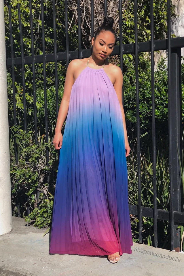 Bohemian Backless Beach Gradient Halter Dress - Image 6