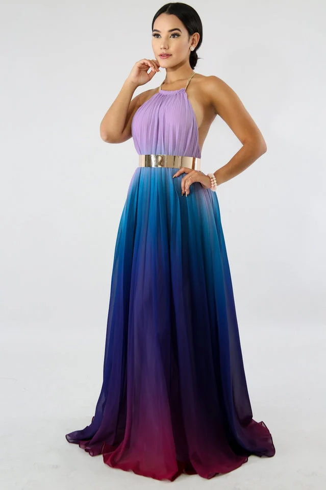 Bohemian Backless Beach Gradient Halter Dress - Image 7