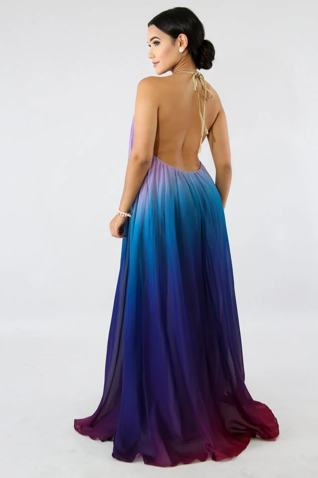 Bohemian Backless Beach Gradient Halter Dress - Image 8