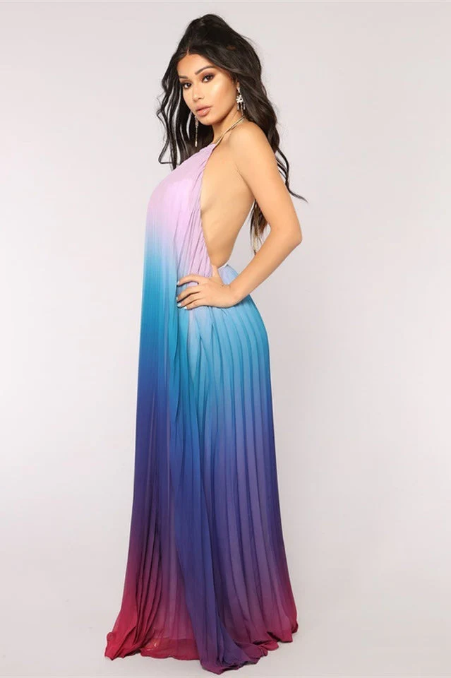 Bohemian Backless Beach Gradient Halter Dress - Image 9