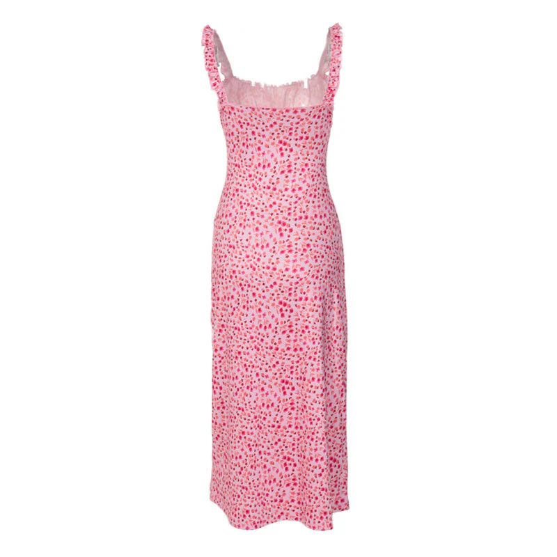 Bohemian Flower Print Ruched Detail Sleeveless Midi Sundress - Red - Image 4