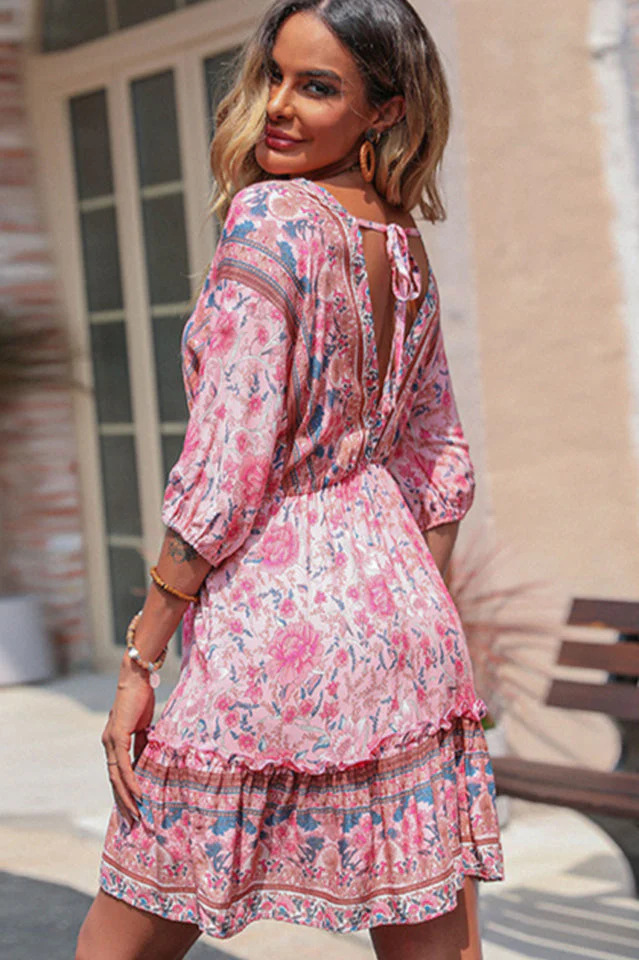 Bohemian Frill Trim V-Neck Dress - Image 2