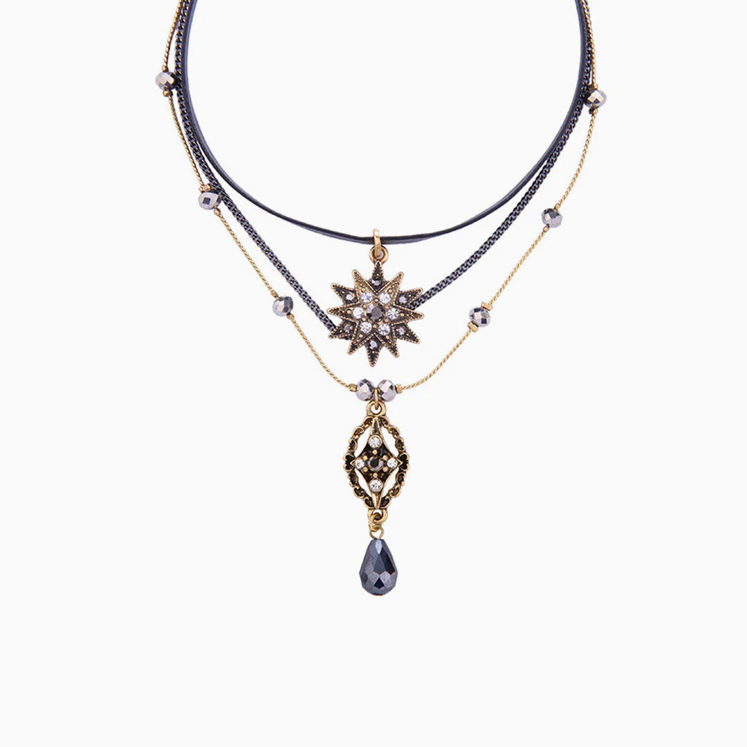 Charm The Party Rhinestone Pendant Layered Necklace - Black - Image 2