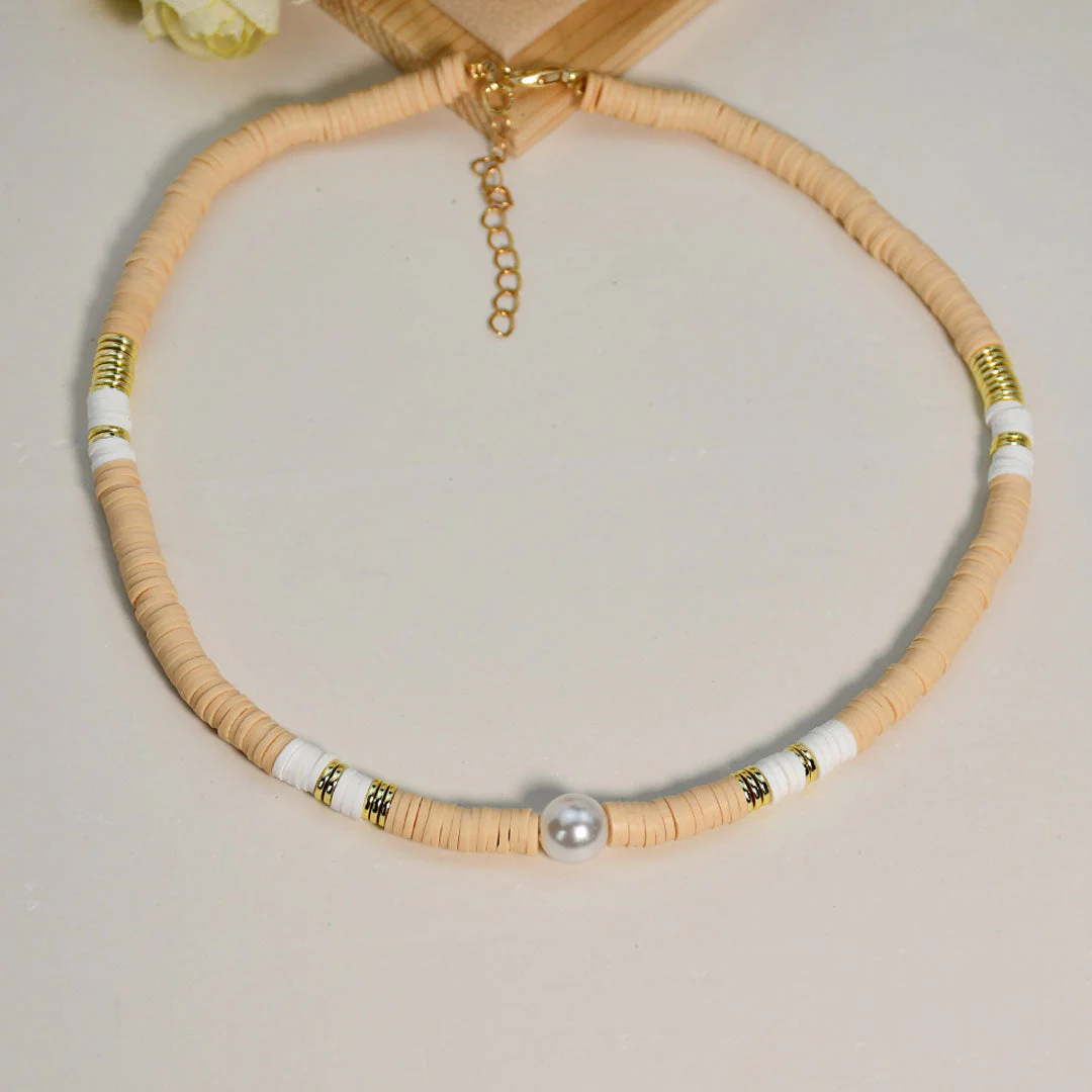 Bohemian Style Faux Pearl Beaded Choker Necklace - Khaki - Image 2