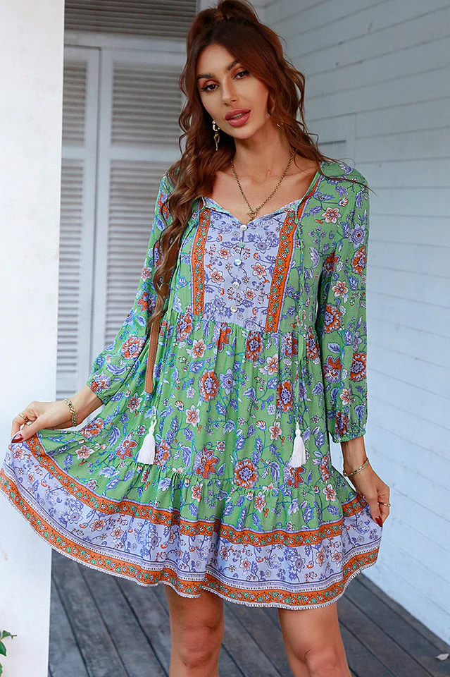 Bohemian Tassel Tie Tiered Dress - Image 15