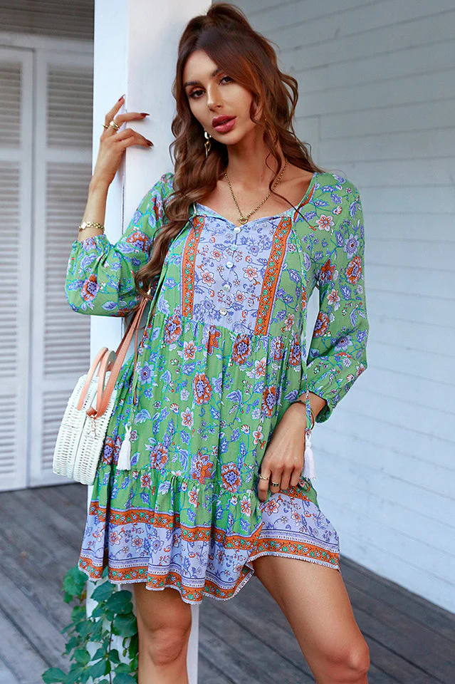 Bohemian Tassel Tie Tiered Dress - Image 17