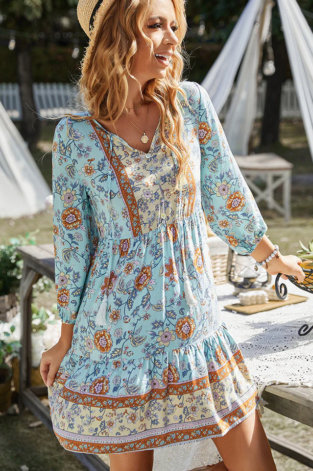 Bohemian Tassel Tie Tiered Dress - Image 3