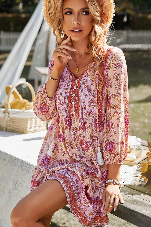 Bohemian Tassel Tie Tiered Dress - Image 6