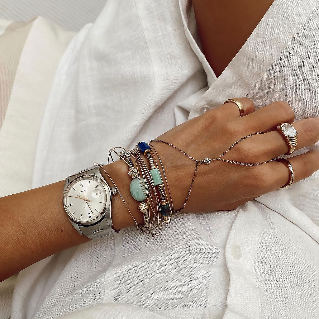 Boho 18K Gold Plated Oversized Amazonite Stackable Beaded Bracelet - Image 2
