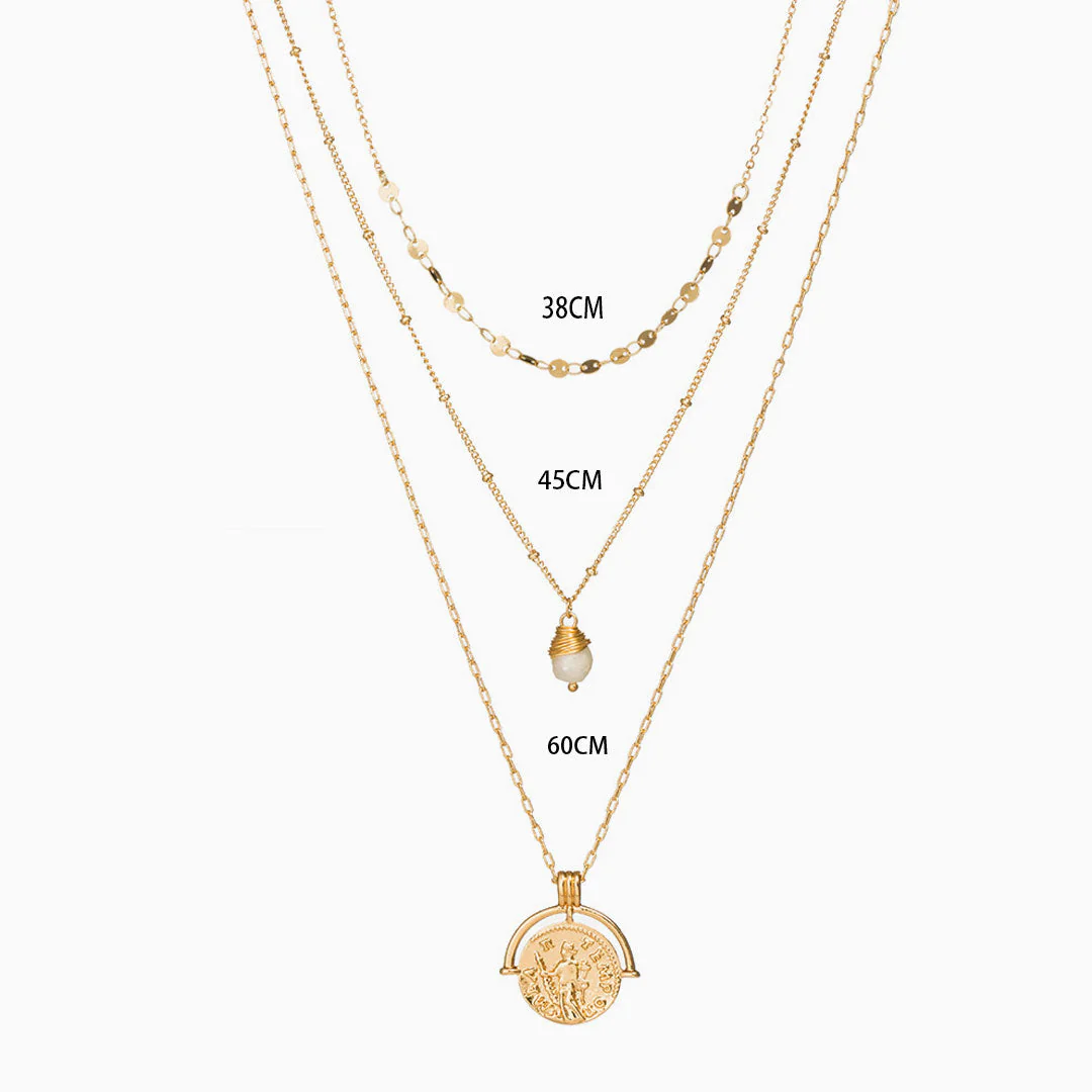 The Boho Holiday Coin Pendant Chain-Link Layered Necklace - Gold - Image 4