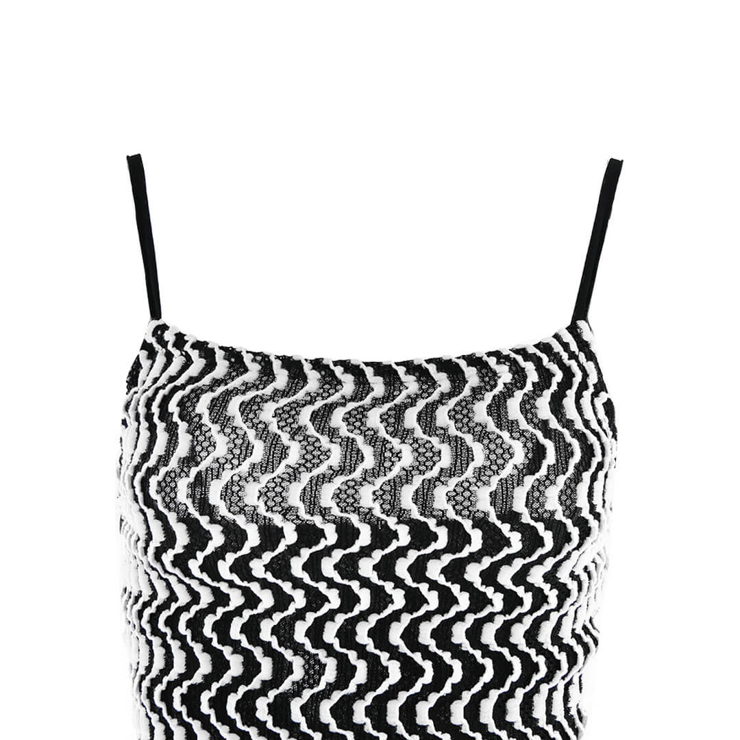 Boho Contrast Color Wavy Spaghetti Strap Vacation Maxi Dress - Black - Image 4