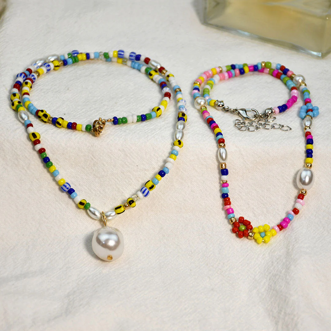 Boho Faux Baroque Pearl Bead Pendant Charm Necklace - Multicolor - Image 2