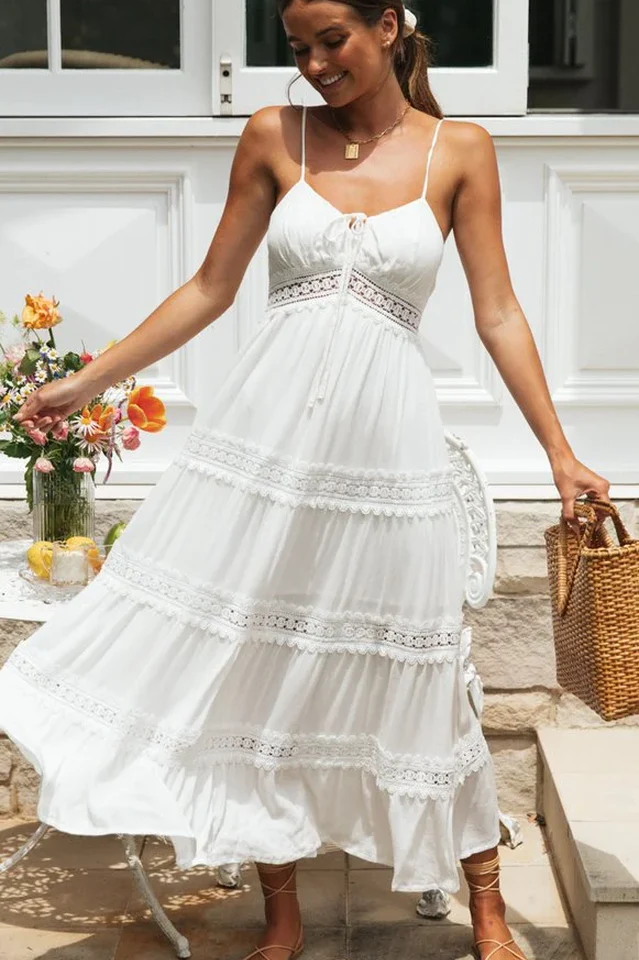 Boho Sling Lace Panel Maxi Dress - Image 3