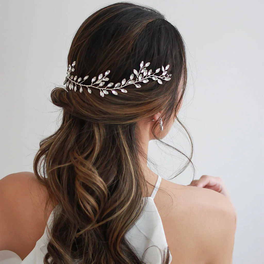 Boho Style Rhinestone Leaf Embellished Halo Headband - Silver - Image 2